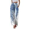 Women's Casual Retro Floral Print Wide Leg Drawstring Pocket Beach Casual Pants