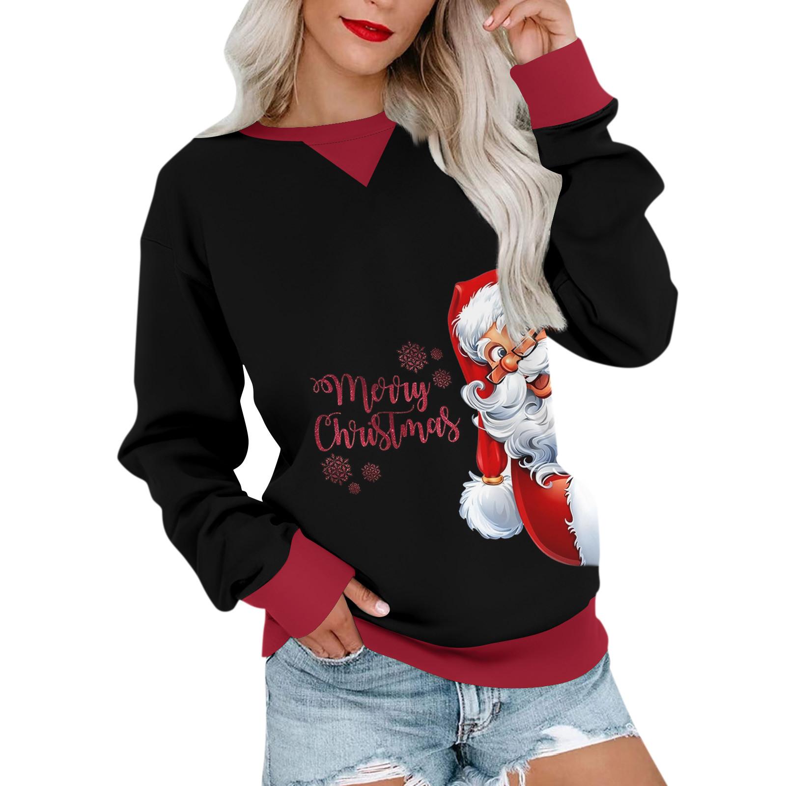 

Женский повседневный пуловер с принтом, рубашка с длинным рукавом, толстовка большого размера XL красный