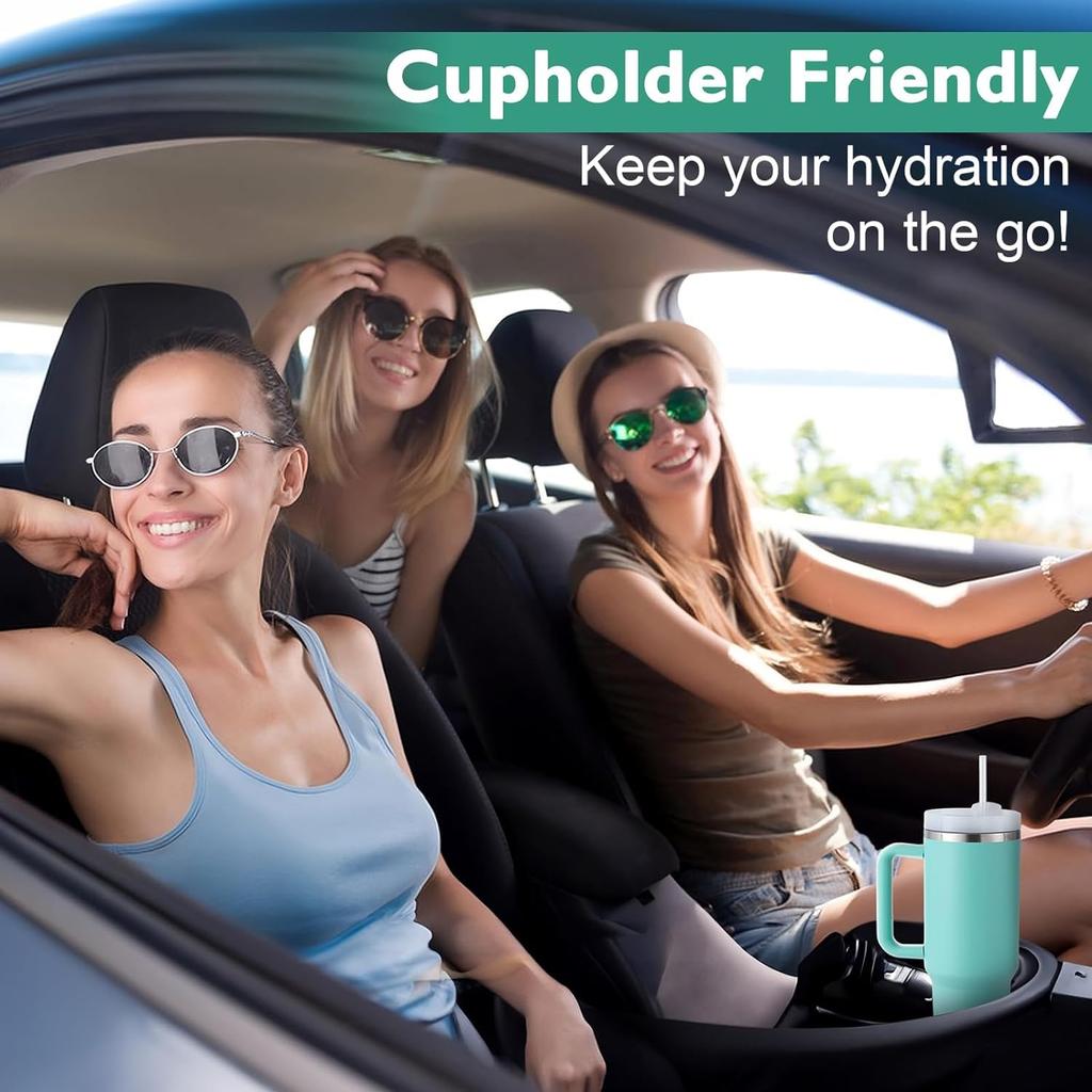 40oz Insulated Stainless Steel Coffee Mug with Handle, Reusable Straw Lid, Ideal for Cold Drinks, Travel, Gym, Car (light Blue)