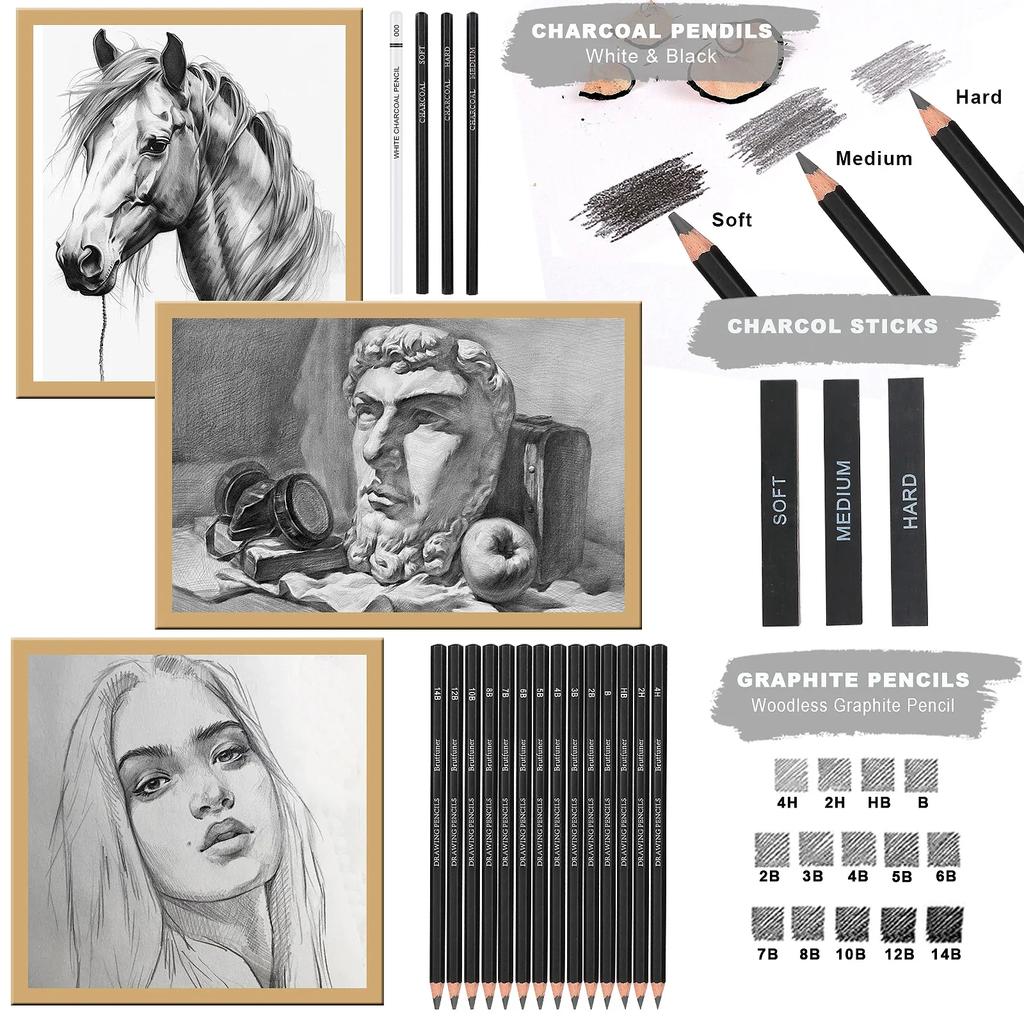 14/18/29/38/44/64 PCS Drawing Set Sketching Kit,Sketch Pencils Art Supplies with Graphite,Charcoal,Blending Tools & Accessories