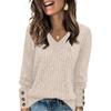 Women's T Shirt Tee Button Long Sleeve Tunic Daily Weekend Fashion Basic V- Neck Regular Top