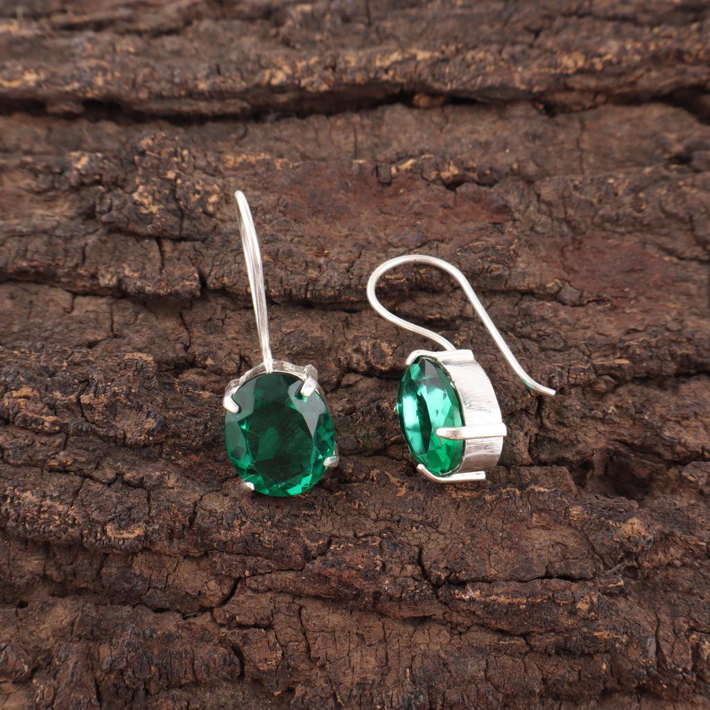 Grønne smaragd edelstens øredobber smykker, Håndlagde nydelige sølv øredobber, 925 sterling sølv smykker for bryllupsgave
