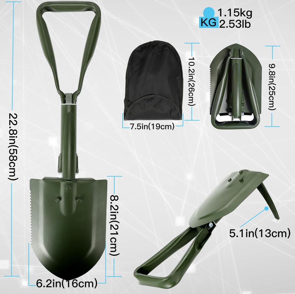Camping Shovel Shovel Snow High Carbon Steel Embedded Shovel Shovel Mini Foldable with Storage Bag 7 Functions Mountaineering Camping Outdoor Snow