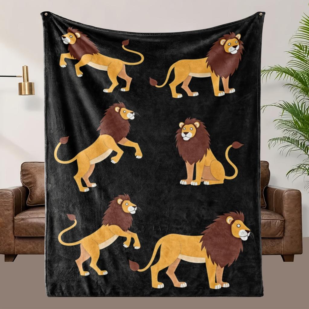 Eine bequeme Flanelldecke mit Cartoon-Löwen-Muster, weicher hochauflösender Digitaldruck, für alle Jahreszeiten geeignet, hergestellt