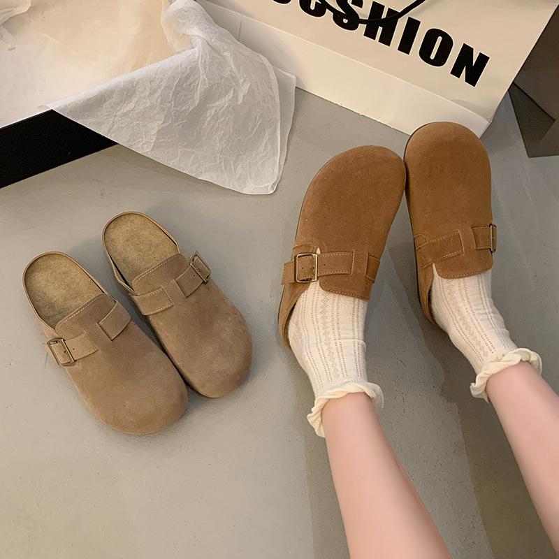 Thick-soled retro versatile Boken shoes women's shoes outer wear 2025 autumn new bag head half slippers soft-soled Muller shoes