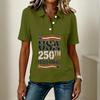 Women's Casual Short Sleeve Button Polo Shirt USA 250th Anniversary Print Relaxed Fit Lightweight Summer Top