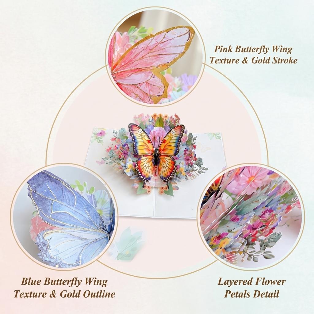 Mother's Day Greeting Cards, 3D Butterfly Bouquets, Birthday Cards, Creative Holiday Giftses