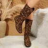 Fashion Sexy Leopard Print Mid Calf Boots for Women Autumn Winter Side Zipper Fashion Boots Woman Comfortable Flat Pleated Botas Mujer