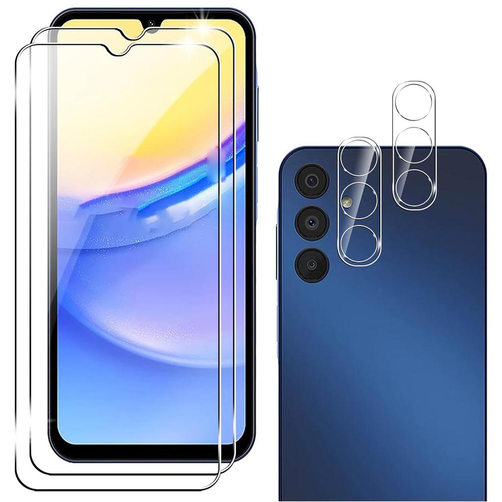 2Pcs For Samsung Galaxy A24 4G (162.1 x 77.6 x 8.3mm) Screen Protector with Camera Lens Protector Tempered Glass