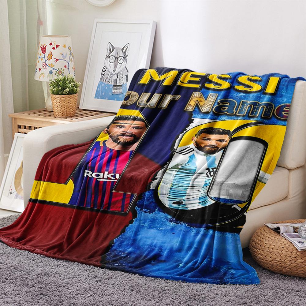 1PC Messi Fan Artwork Custom Name Patterned Flannel Blanket Suitable For All Seasons For Home Decor Warmth And Comfort Gifts Holiday Present