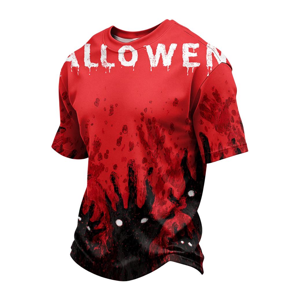 Men's Casual Printed Crew Neck Lightweight Breathable Short Sleeve Top Halloween Themed Design Comfortable Fit