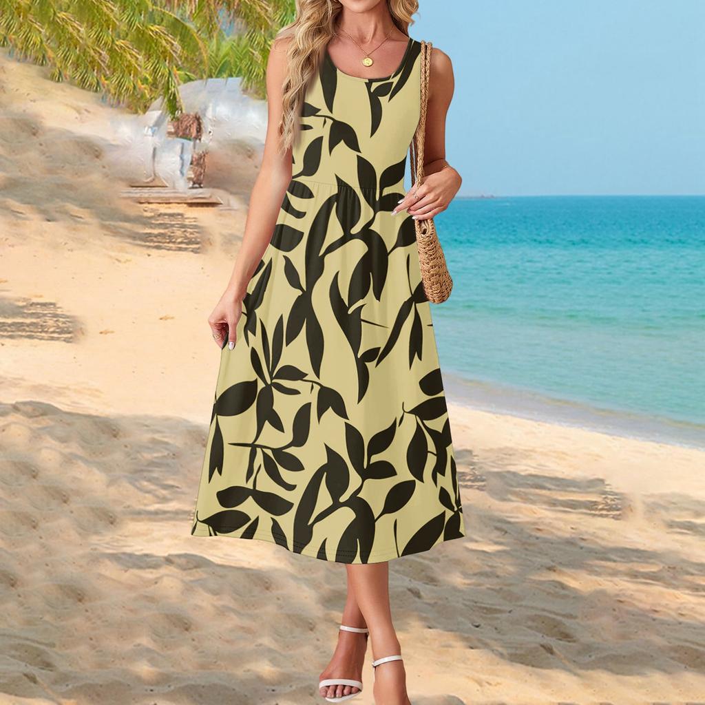 Modisches Damen-Sommerkleid, elegante Freizeitkleidung, Strandurlaub-Sonnenrock mit Taschen