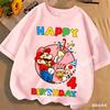 2026 New Super Marios Bros Childrens Pure Cotton Tshirts Anime Birthday Numbers 19 Cute Anime Childrens Casual Tshirts
