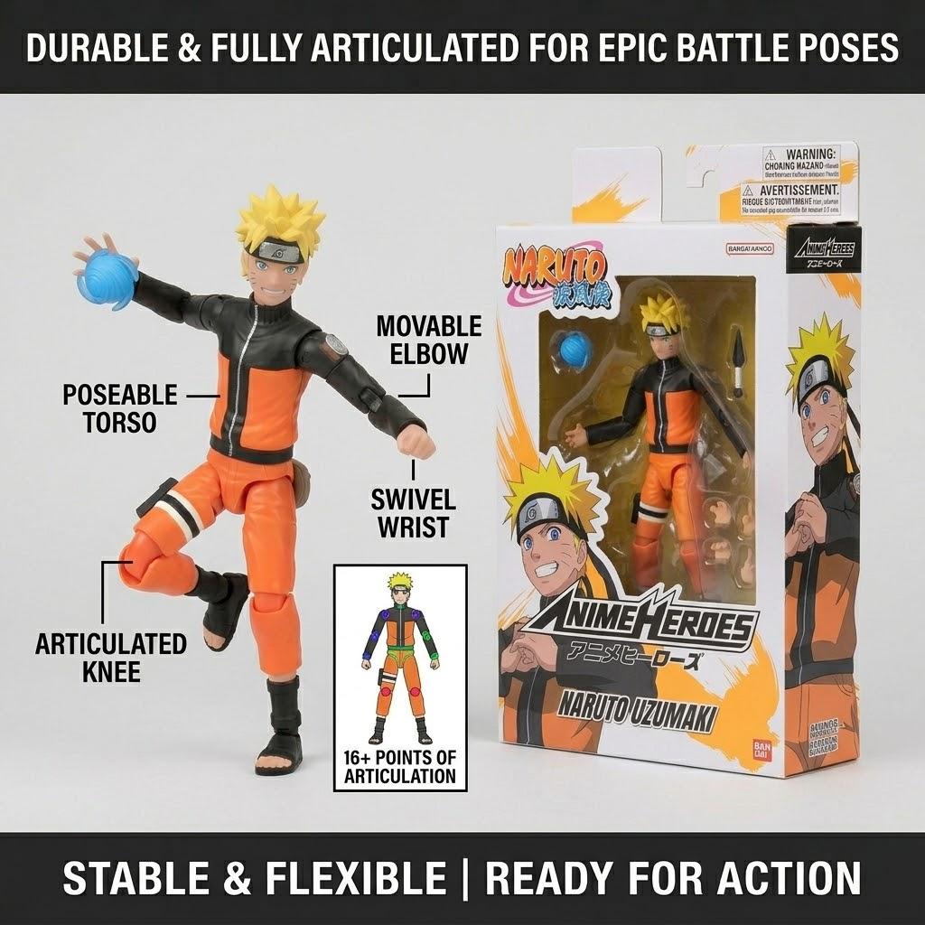 Naruto Shippuden Anime Heroes Action Figure - 6.5" (17cm) Uzumaki Naruto Collectible Toy with Rasengan Effect