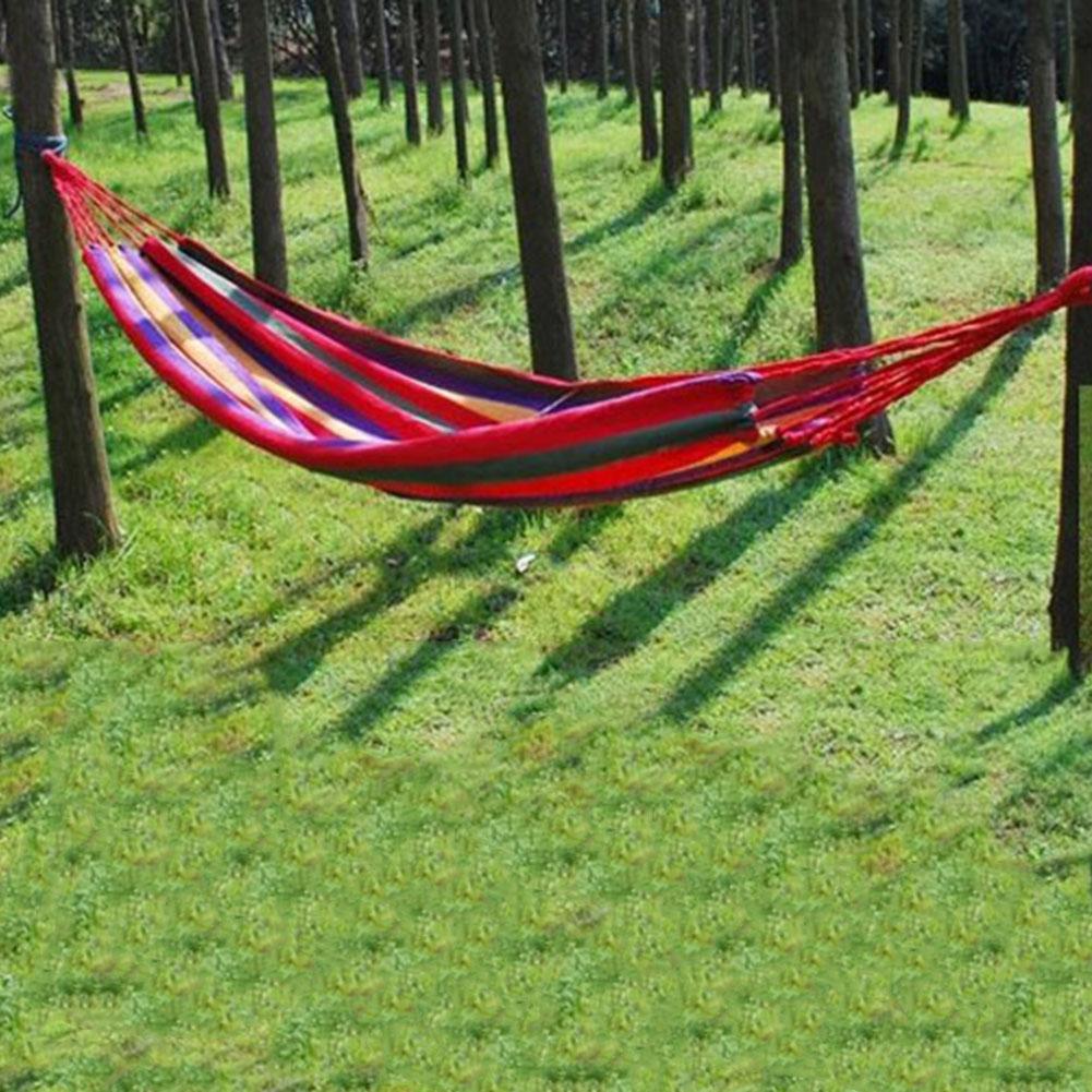 1-2 Person Fabric Hammock with Tree Straps 264lbs Capacity Stripe Hammock Pendant 102x32 In for Outdoor Indoor with Carry Bag
