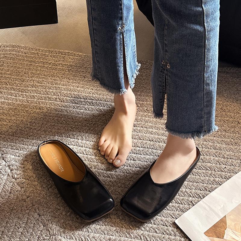 Fashion Square Toe Flats Mules Shoes Women Slippers Summer Slingback Sandals 2024 New Fashion Casual Flip Flops Zapatillas Female Slides