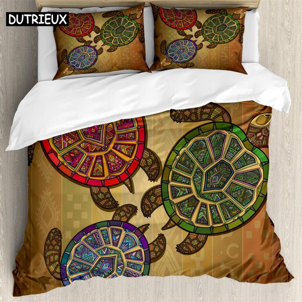 

Blue red yellow turtle 3Pcs Bedding Sets 3D Digital Printing Custom Quilt Duvet Cover Set Home Queen King Quilt Pillowcase (135x200cm)&set