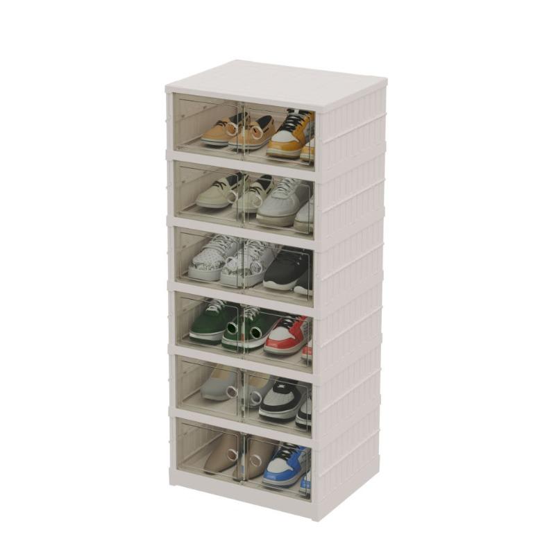 

No-Assembly Foldable Plastic Shoe Rack Multi-Layer Expandable Rolling Shoe Cabinet Clear Stackable Shoe Storage Box for Home