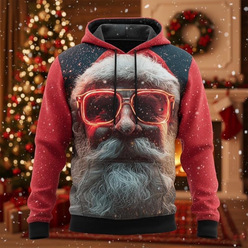 3D Print Abstract Santa Claus Hoodie For Men Christmas Pattern Sweatshirt Autumn Casual Top Loose Pullovers Long Sleeves Hoodies