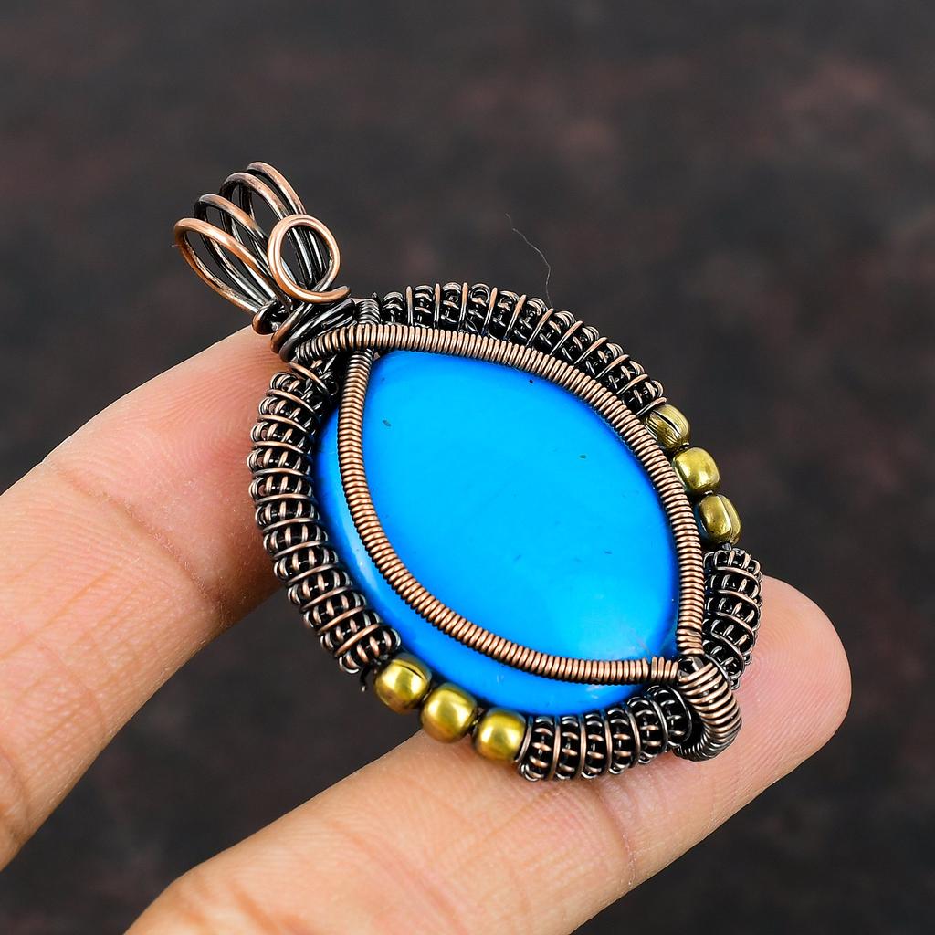 Sleeping Beauty Turquoise Pendant Copper Wire Wrapped Pendant Handmade Pendant Copper Wire Wrap Jewelry Dainty Gemstone Pendant Gift For Mom