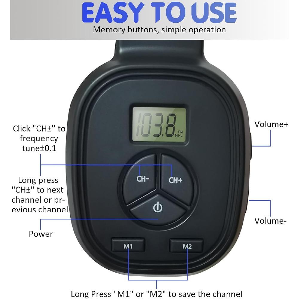 Portable Personal FM Radio Headphones With Good Reception, LED Display, Soft Ear Muffs, FM Headset Radio For Walking, Jogging, Meeting FM Receiver