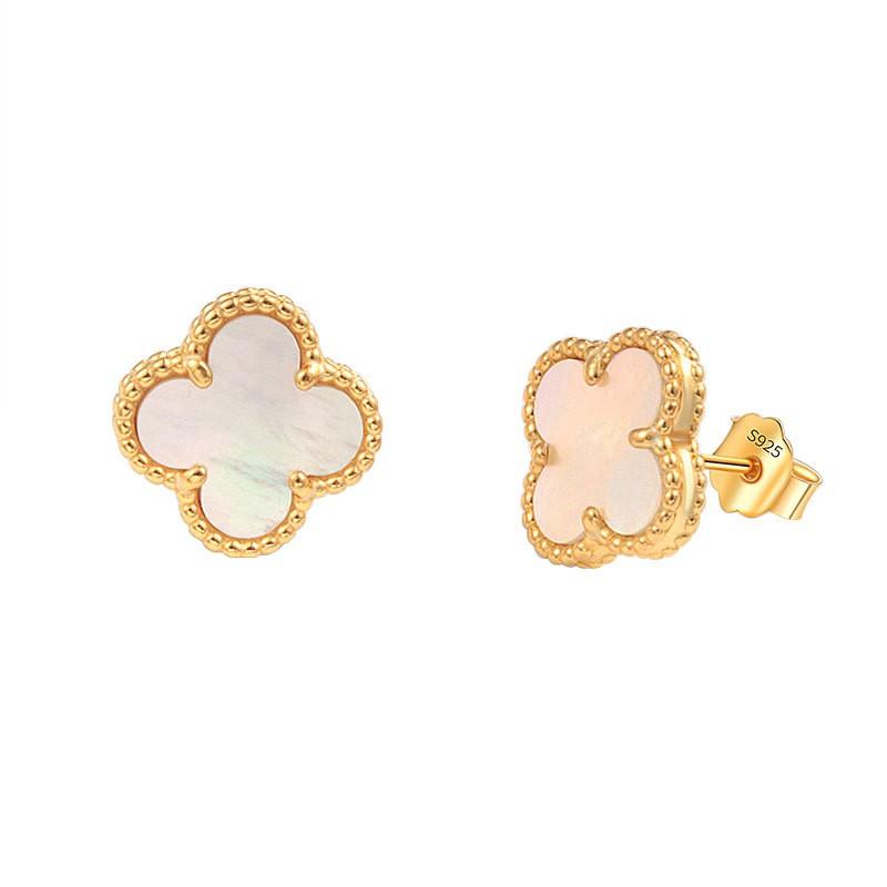 Womens Four Leaf Clover Earrings 18K Gold Plated Red Agate Luxury Fashion Jewelry