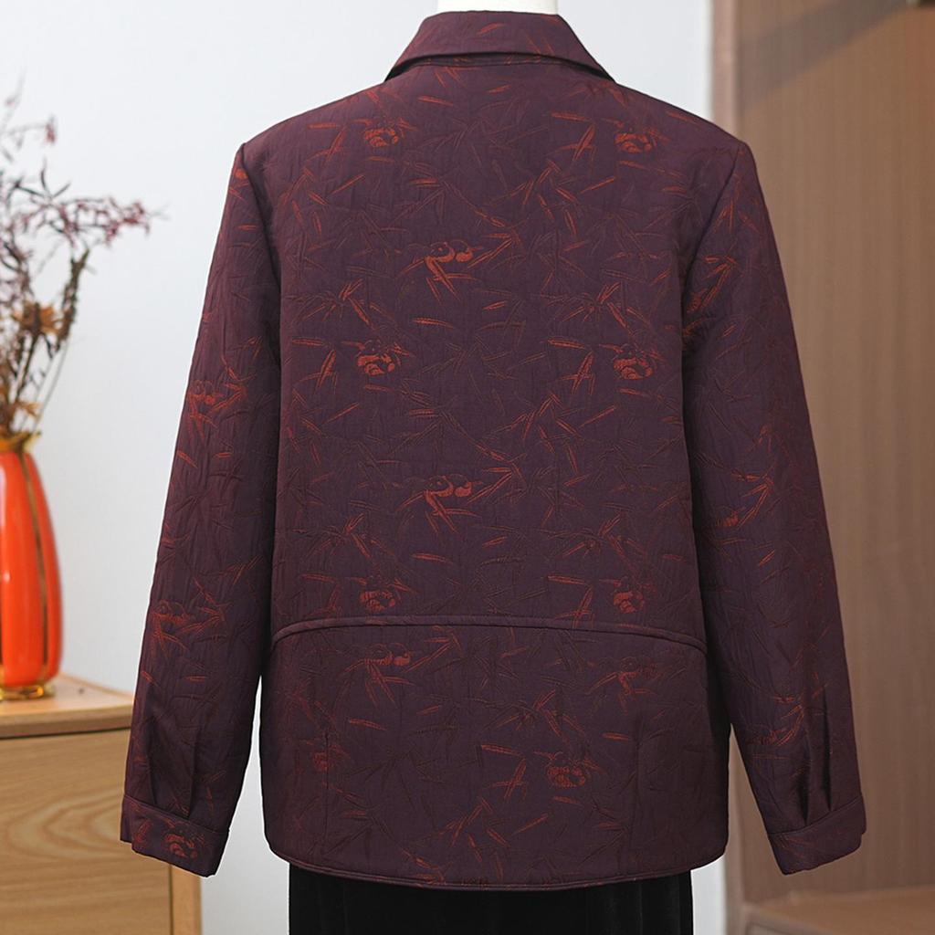 Women's Jacquard Lapel Jacket - Spring/Autumn 2026 Plus Size for Middle-Aged & Elderly Women