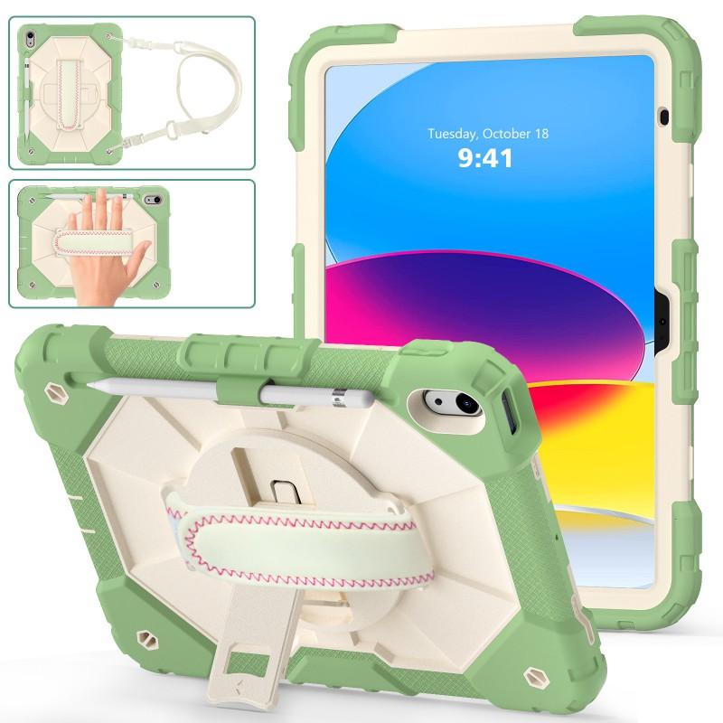 Silicone Protective Case With Wrist Strap IPad 10th Gen 10.9 Inch Rotating Stand Shockproof Anti-Slip Cover