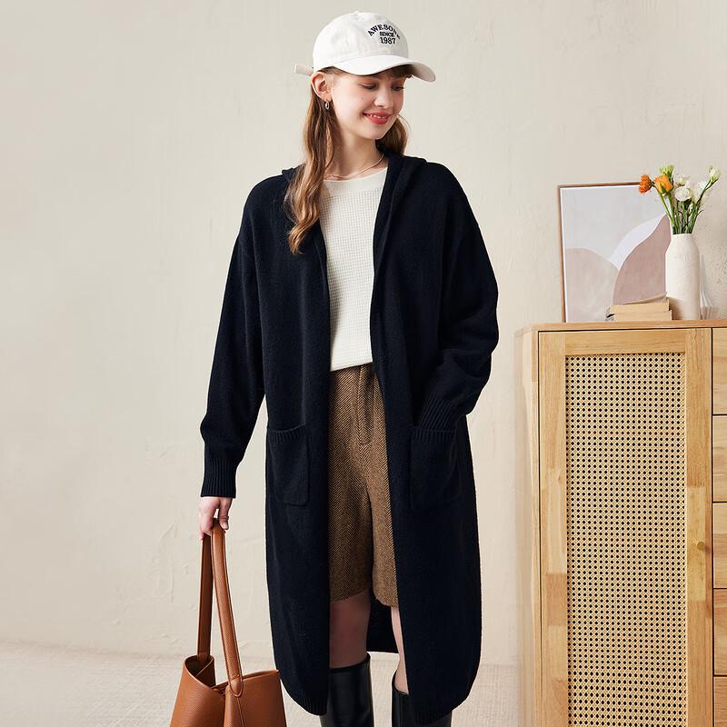 Women's Hooded 100% Wool Knit Cardigan