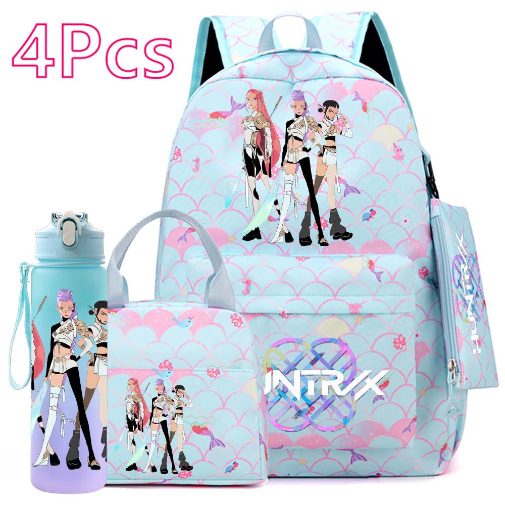 

4Pcs/set K-POP Printed Backpack Large Capacity Bookbag HandBag Case bag with 750ml Water Bottler Boy Girl SchoolBag waterproof Travel bag Mochila