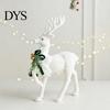 Reusable Tabletop Decoration Pieces White Flocked Elk Ornament, Ribbon Bell Decor 3D Standing Deer Minimalist Ornaments Figurine, Decorative