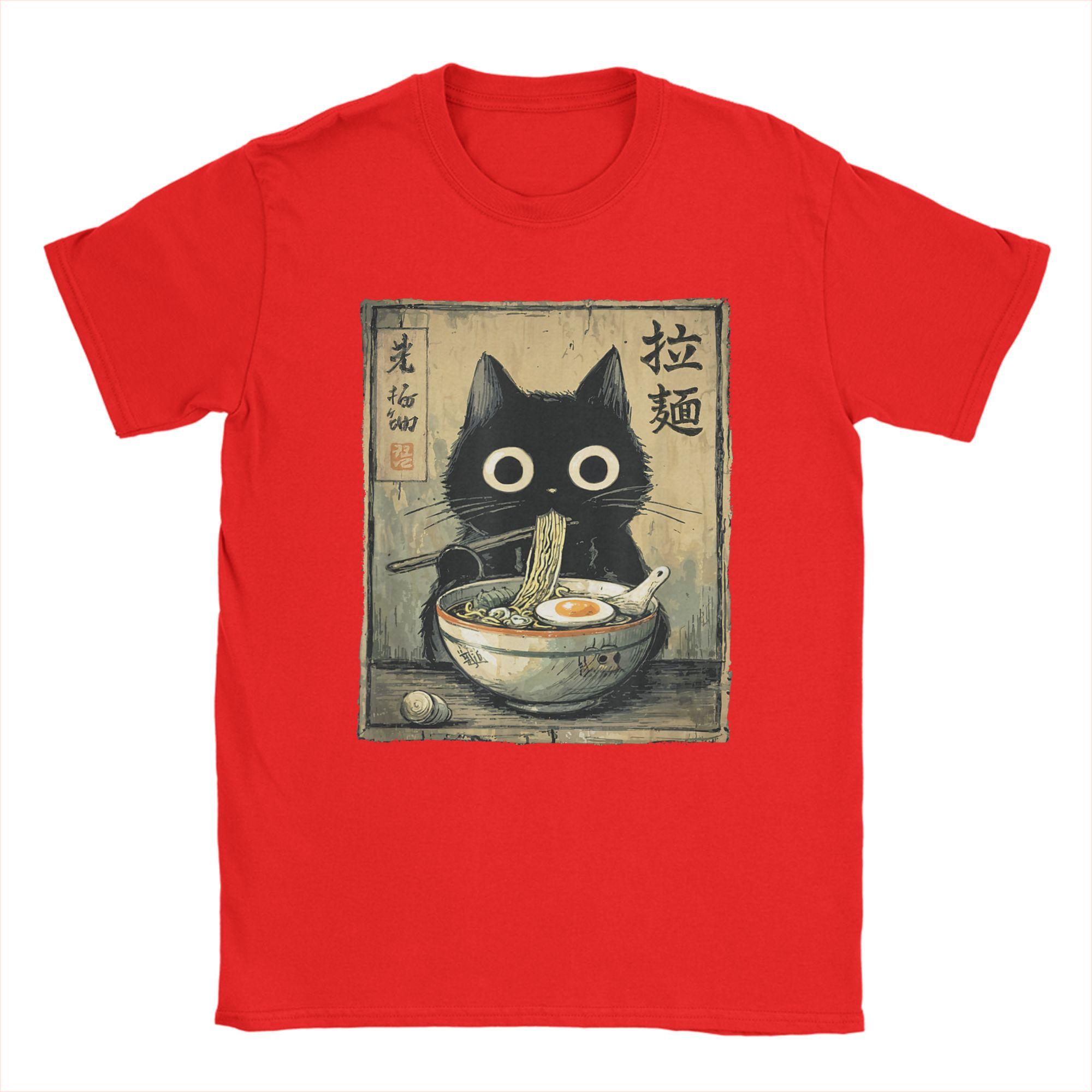 

Kawaii RaUnisex Cat Retro Japanese Noodles Artwork Unisex T Shirt Vintage Tee Shirt Short Sleeve O Neck TShirt Cotton Gift Idea Tops S