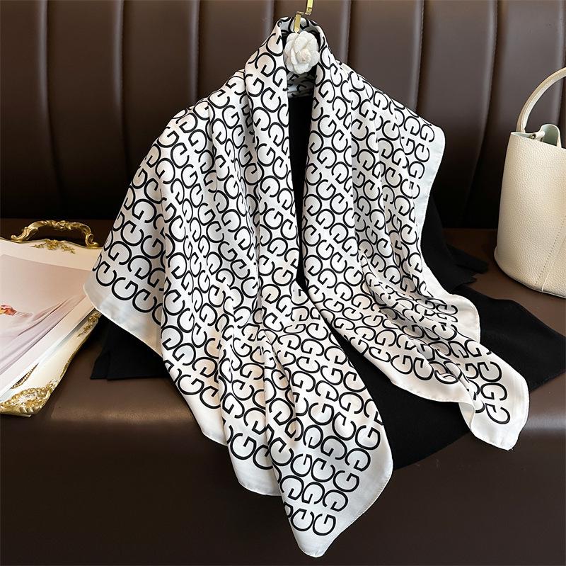 Women's Retro Twill Silk Scarf - 90cm Versatile Shawl for Travel & Sun Protection