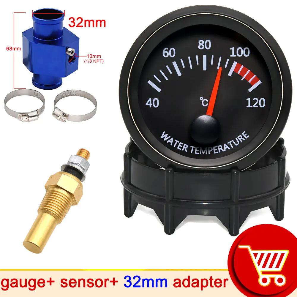 12V 52mm Car Water Temperature Gauge 40~120 ℃ with Water Temp Sensor 10mm Water Temp Joint Pipe 1/8NPT Sensor Adapter Car Racing