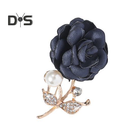 

Брошь из искусственной жемчужной ткани в виде розы, искусственный цветок, брошь-булавка для женщин, стразы, лацкан, аксессуары для одежды, пальто, шляпа, сумка синий