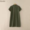 ZANZEA Women Casual Turn Down Collar Solid Color Short Sleeve Shirt Dress