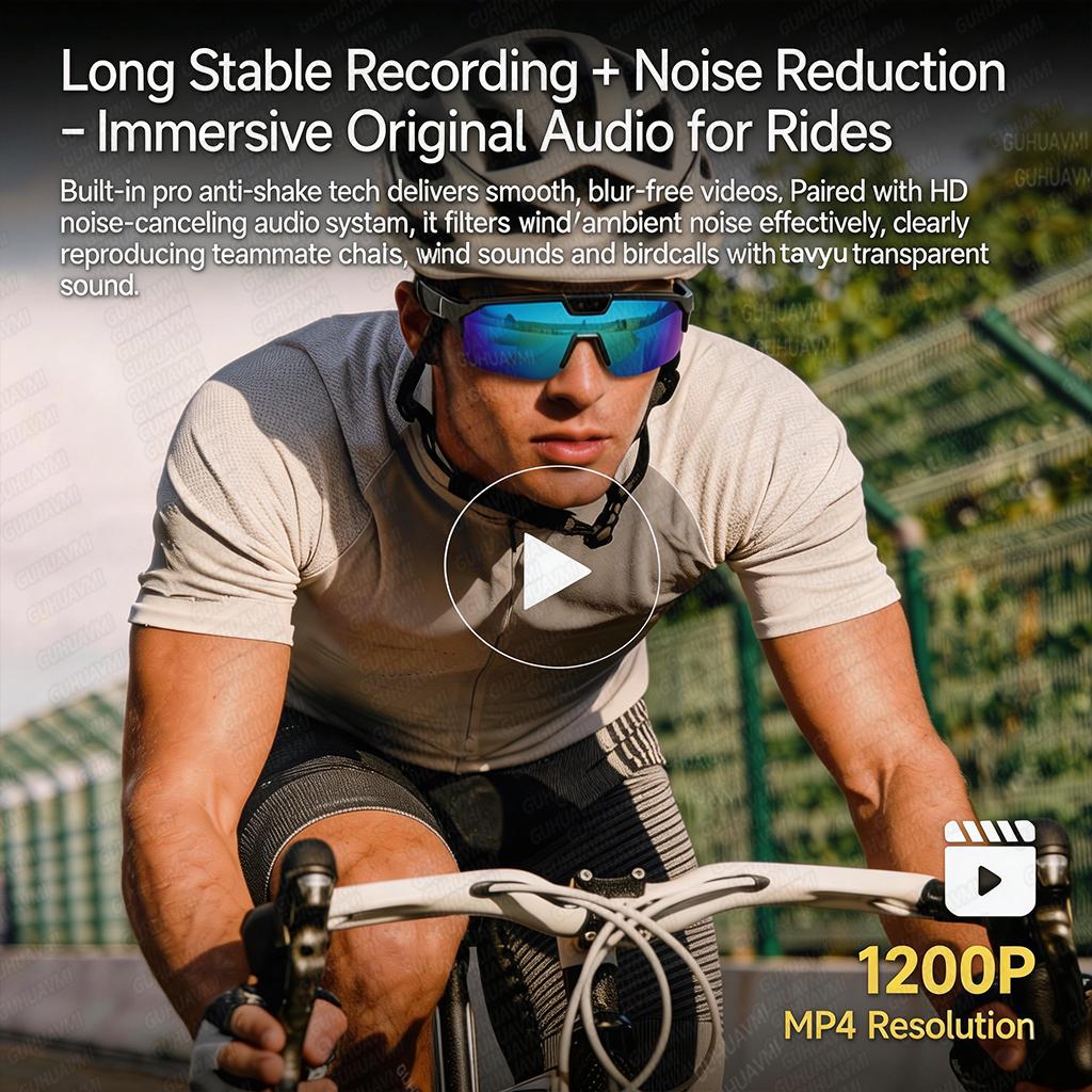 Outdoor Smart Glasses 1200P HD Camera 8MP Sensor 30MP Photo WiFi Sync Bluetooth 5.3 Audio Sunglasses Anti-shake Dual Mic ENC Mic