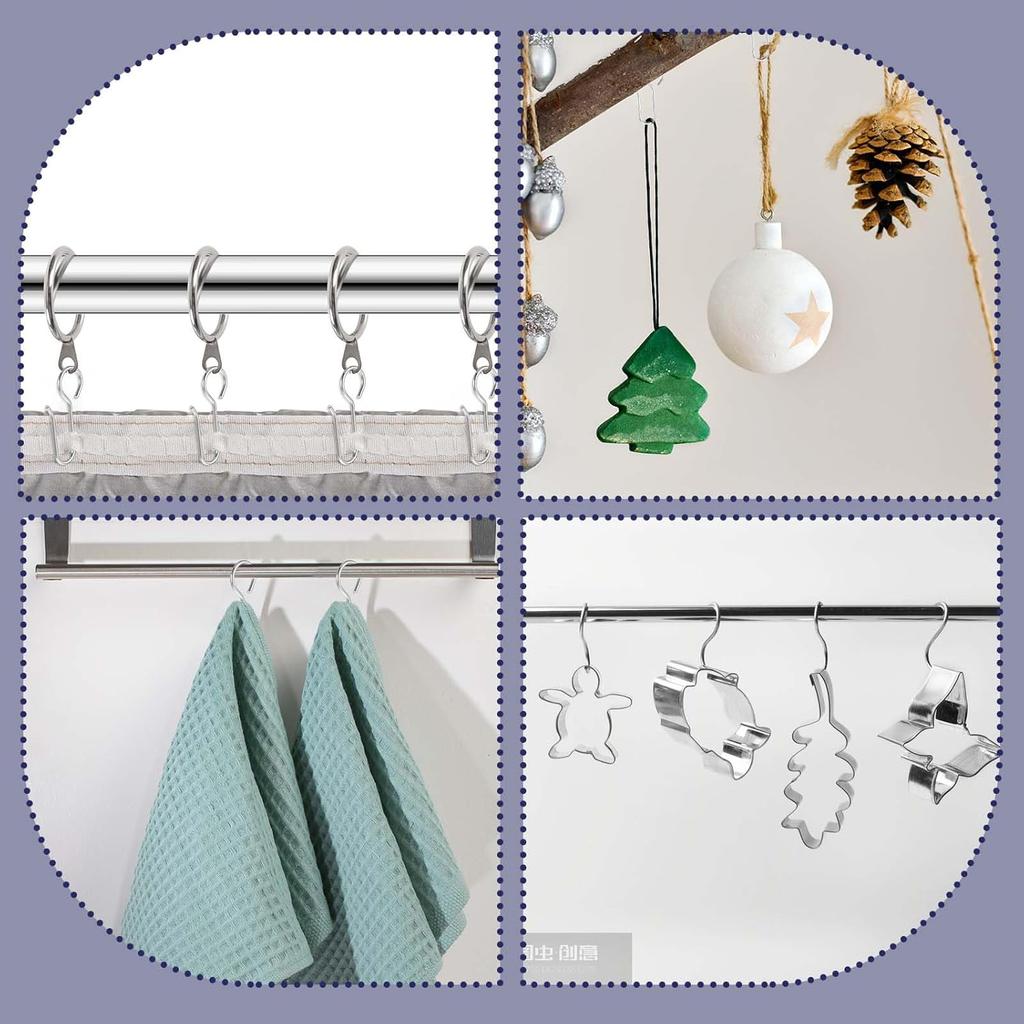 60pcs Small Curtain Track Hooks, S Shaped Short Drape P for Flexible Ceiling Curtain Track Rollers, Metal Rod Clips Holder - Silver