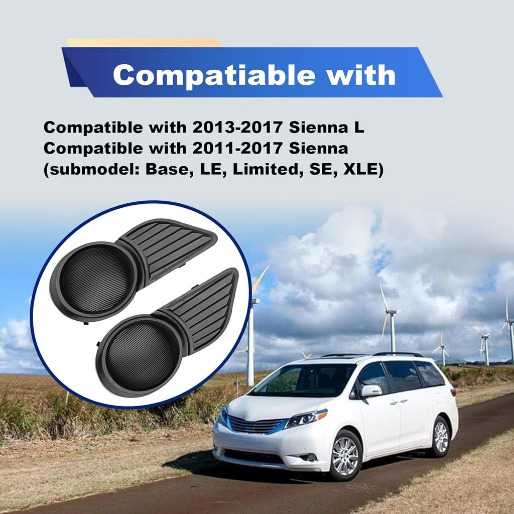 2PCS Front Bumper Fog Light Bezel Cover Compatible with 2011-2017 Sienna Driver and Passenger Side Fog Light Covers #5212708020 5212808020 TO1039169