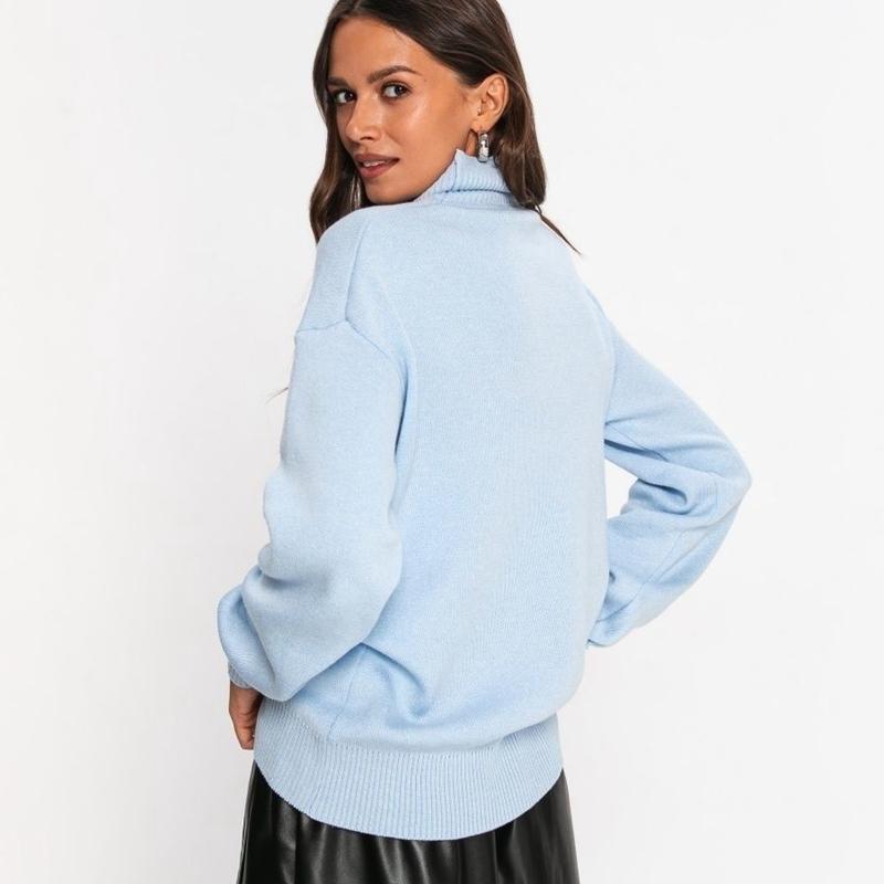 Frauen Herbst Winter Lose High Neck Langarm Einfarbig Pullover Chic Gestrickte Tops