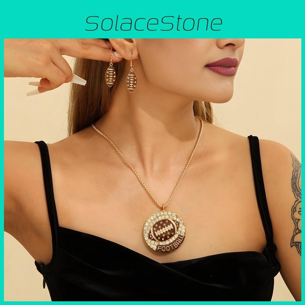 Durable Water Zirconia Rugby Jewelry Set With Pendant And Earrings For Sports Fans Collectors And