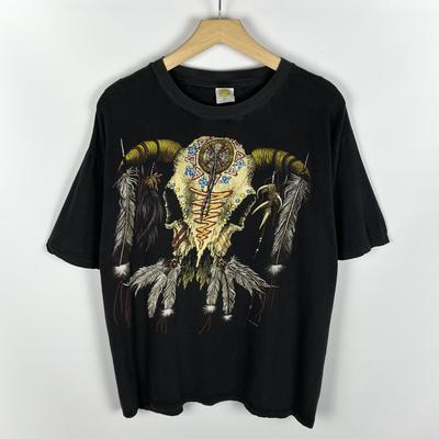 Vintage Goat Skull Big Logo Short Sleeve T Shirt Size Large Faded Black 90’s Unisex T-Shirt