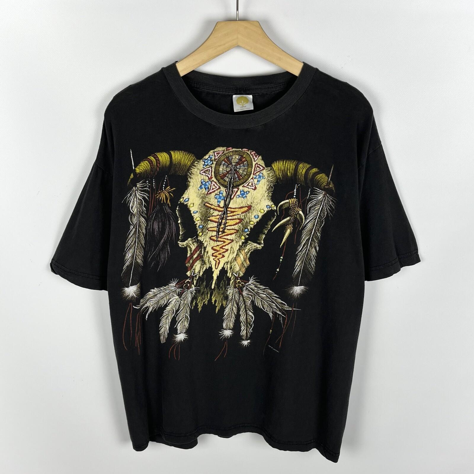 Vintage Goat Skull Big Logo Short Sleeve T Shirt Size Large Faded Black 90’s Unisex T-Shirt S