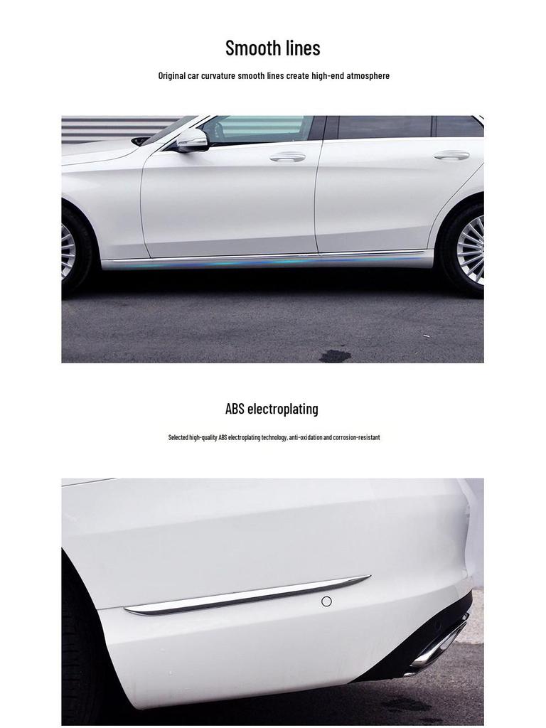 Mercedes-Benz C-Class Decorative Silver Strips: C180 Bumper, C200 Door, C260 Silver, C300 Style.