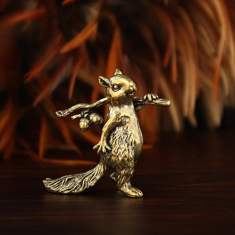 2Pcs Brass Cute Squirrel Small Statue Desktop Ornaments Vintage Animal Figurines Home Decoration Crafts Accessories