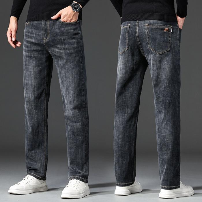 Men's Elastic Straight-Leg Jeans: Plus Velvet, Business Casual, Versatile for Autumn/Winter