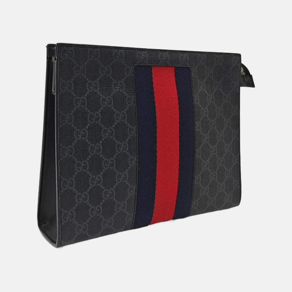 [Pre-Owned] Signature Logo Stripe Web Zipper Canvas Clutch - Excellent #6B5X54