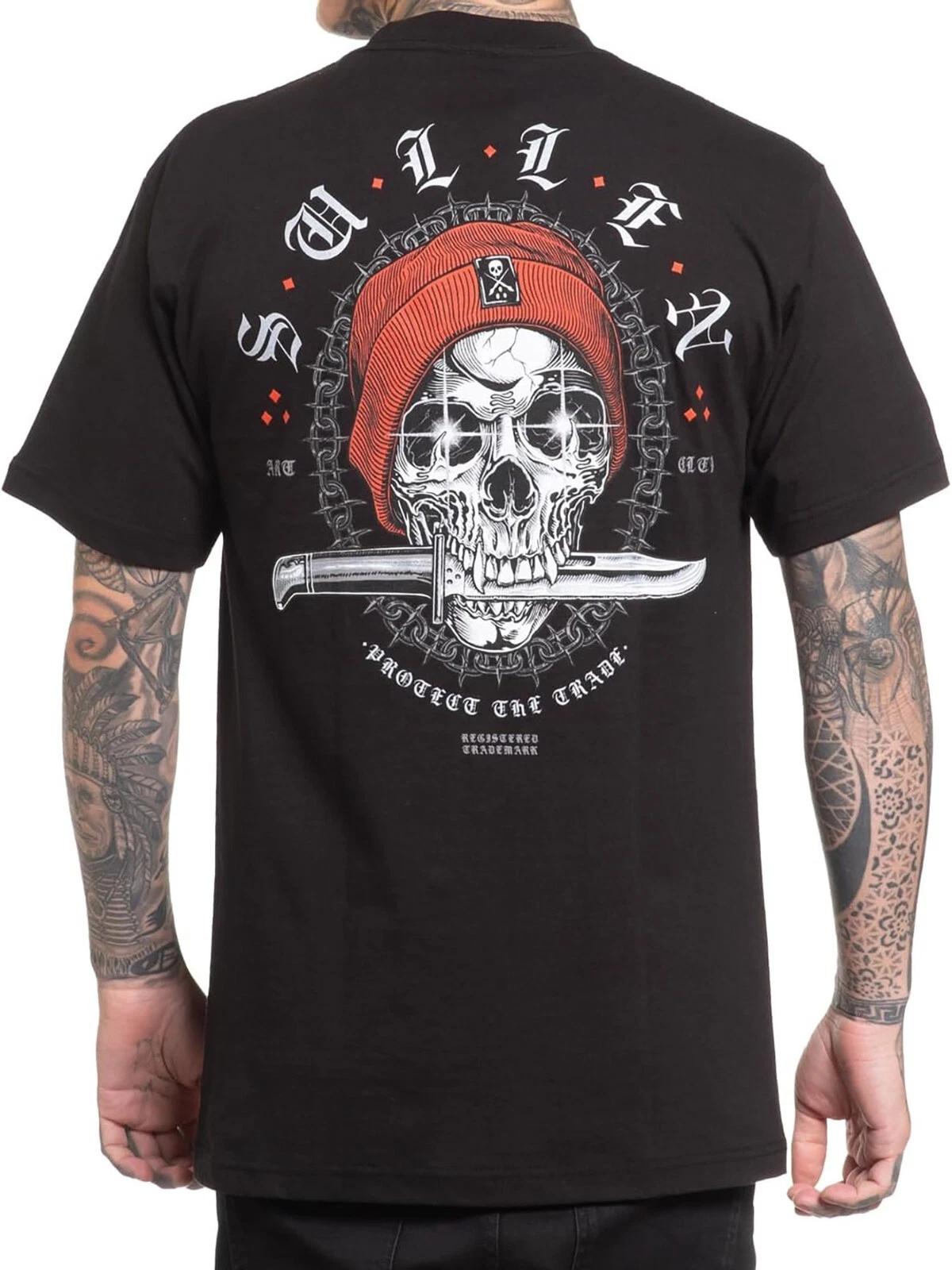 Sullen Men s Heist Short Sleeve Standard T-shirt Skull with Red Beanie and Knife L