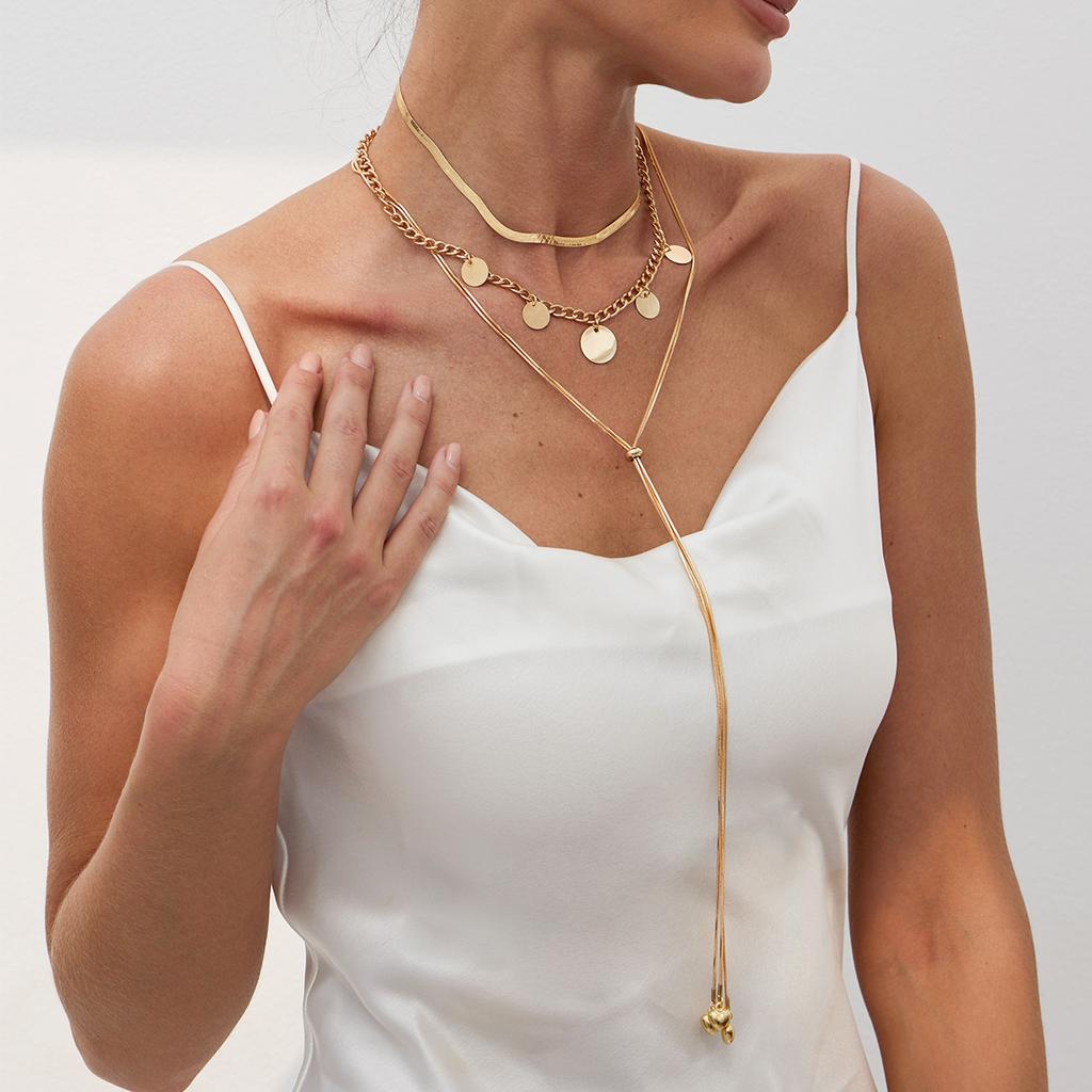 Simple Wind Love-shaped Fringed Necklace, Cold Wind Snake Bone Chain Stacked with Pull Necklace