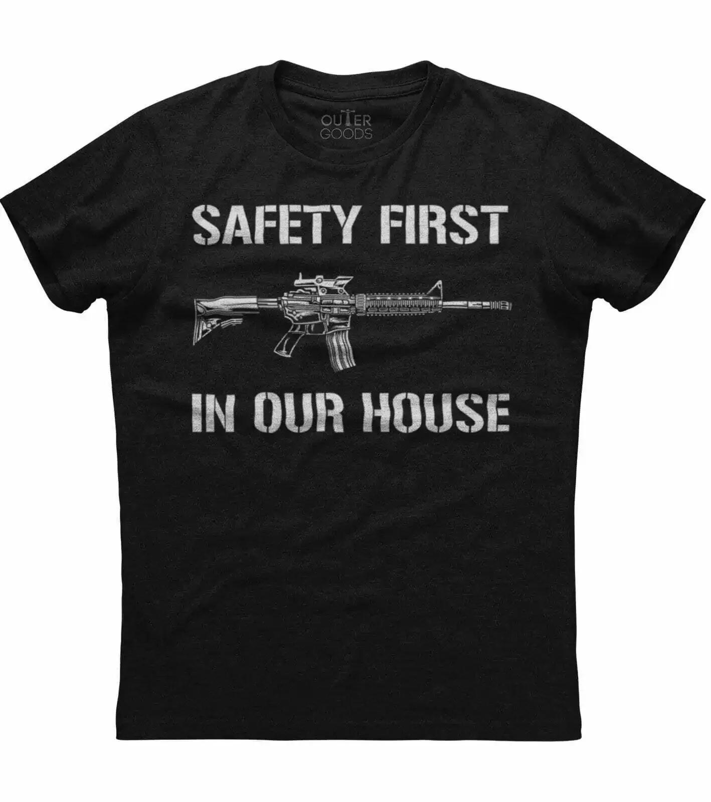 Safety First In Our House Funny Gun Graphic Phrase Printed TShirt Summer Cotton ONeck Short Sleeve Mens T Shirt New S3XL S